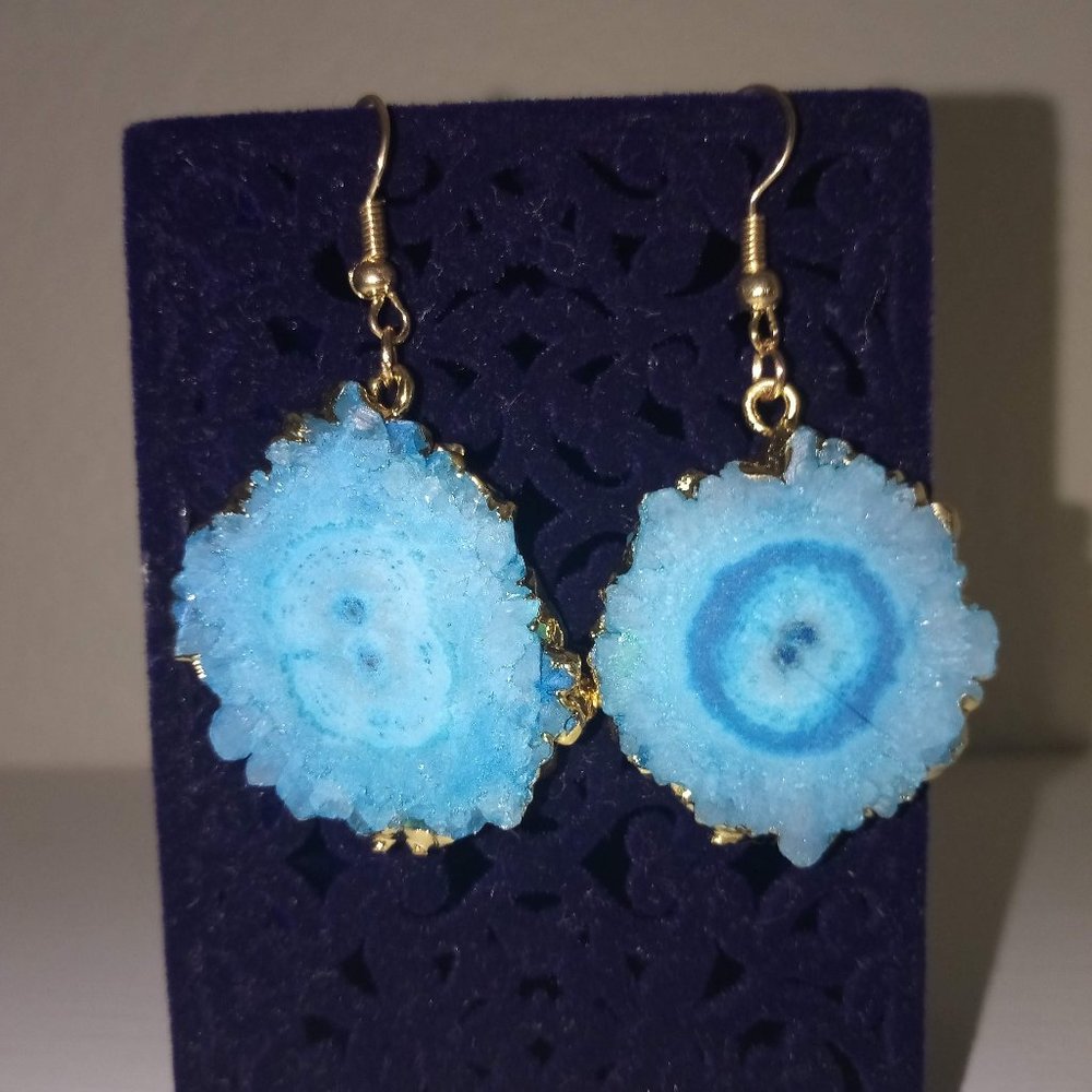 LAST PAIR! Gold & Ocean Geode Slice Earrings - Picture 4 of 10